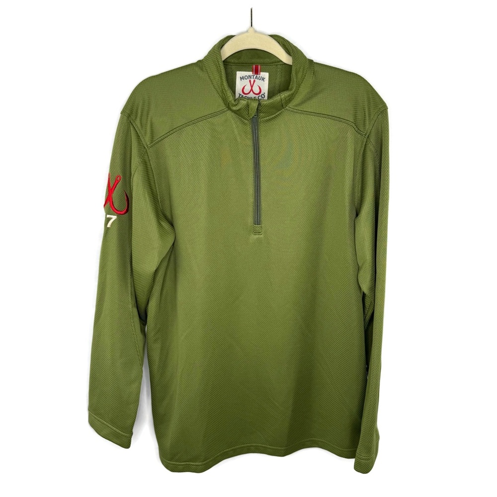 Montauk Tackle Co Olive Green 1/4 Zip Pullover Sweatshirt Large Lightweight